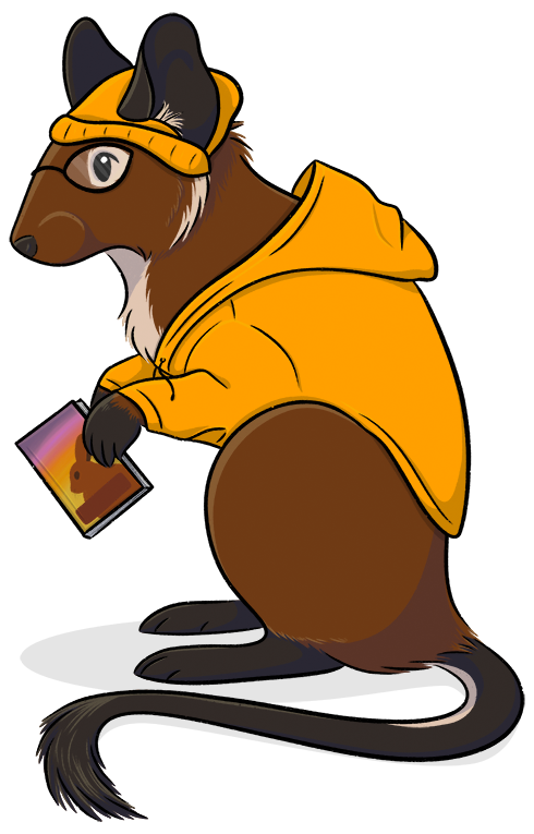 Artwork of a degu wearing a hoodie